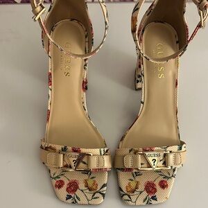 GUESS Floral Heels - Cream and Red
